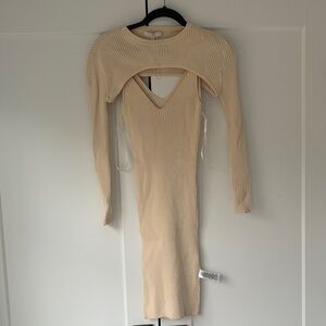 Elegant Cream Ribbed Dress